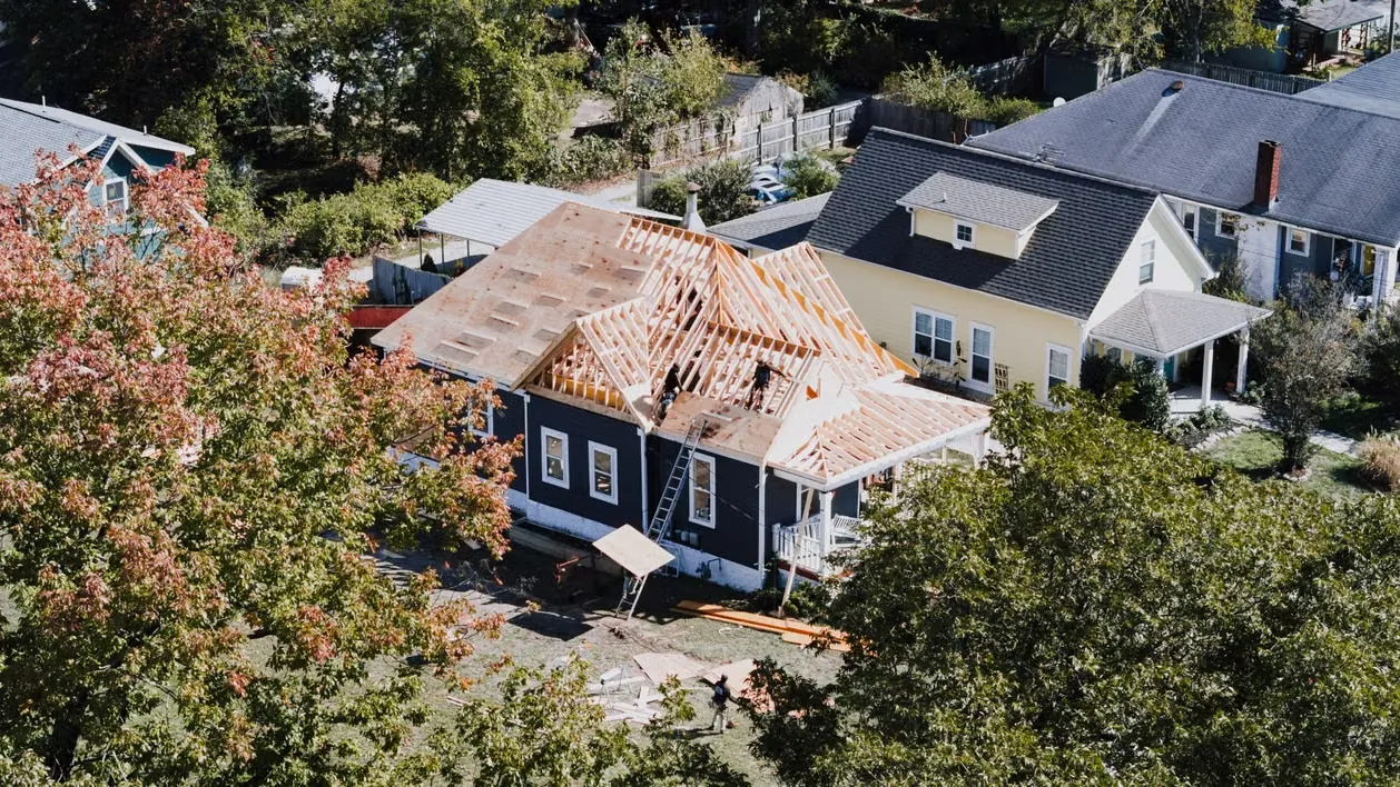 A house roof under construction.
