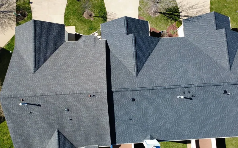 Roofline, eaves and gutter runs on a Franklin County home, seen from above