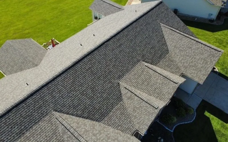 Completed shingle roof replacement on a Franklin County home, seen from above